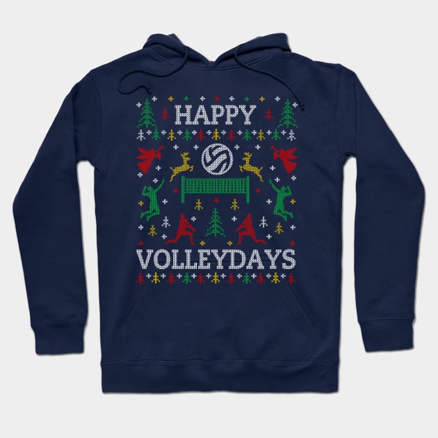 Funny Happy Volleydays Volleyball Ugly Christmas Sweater Party Hoodie by TeeCreations